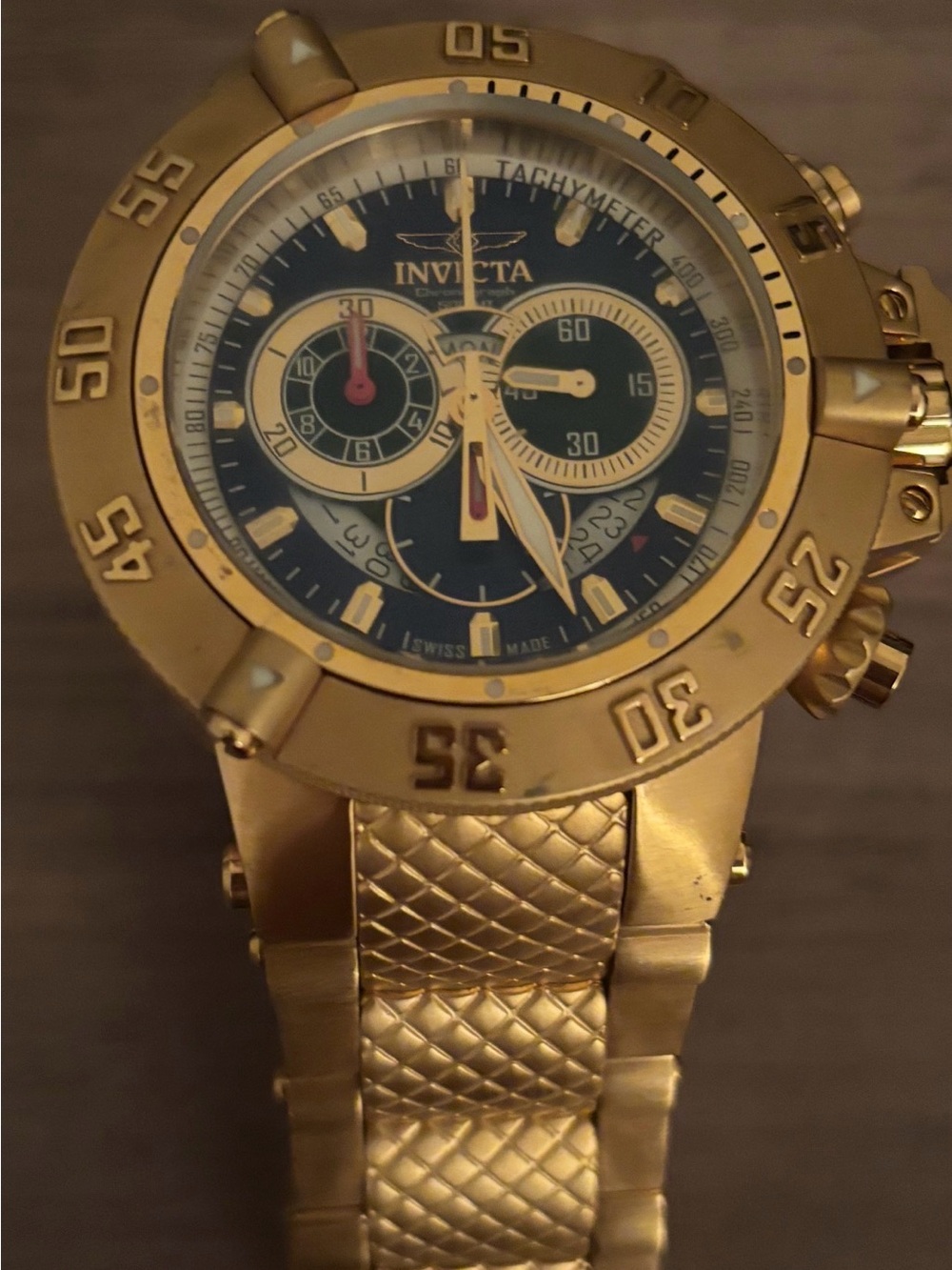 Invicta Gold and Black Chronograph Diver-Style Watch